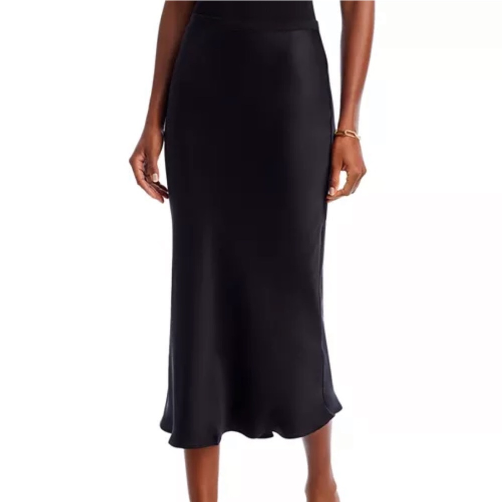 Anine Bing Black Satin Midi Slip Skirt